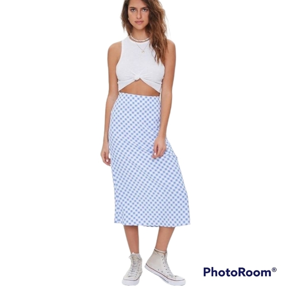 🌺 Forever 21 Gingham Midi Skirt. Size M . - Picture 1 of 13